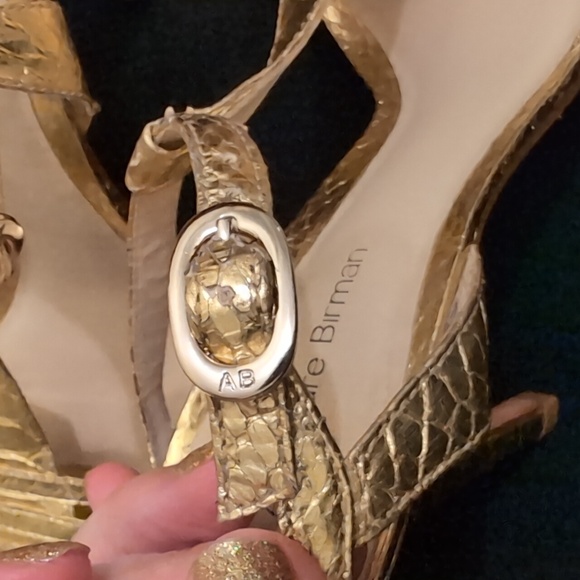 Authentic GOLD leather Python ALEXANDRE BIRMAN Size 8 shoes. 4" heel - Picture 9 of 10